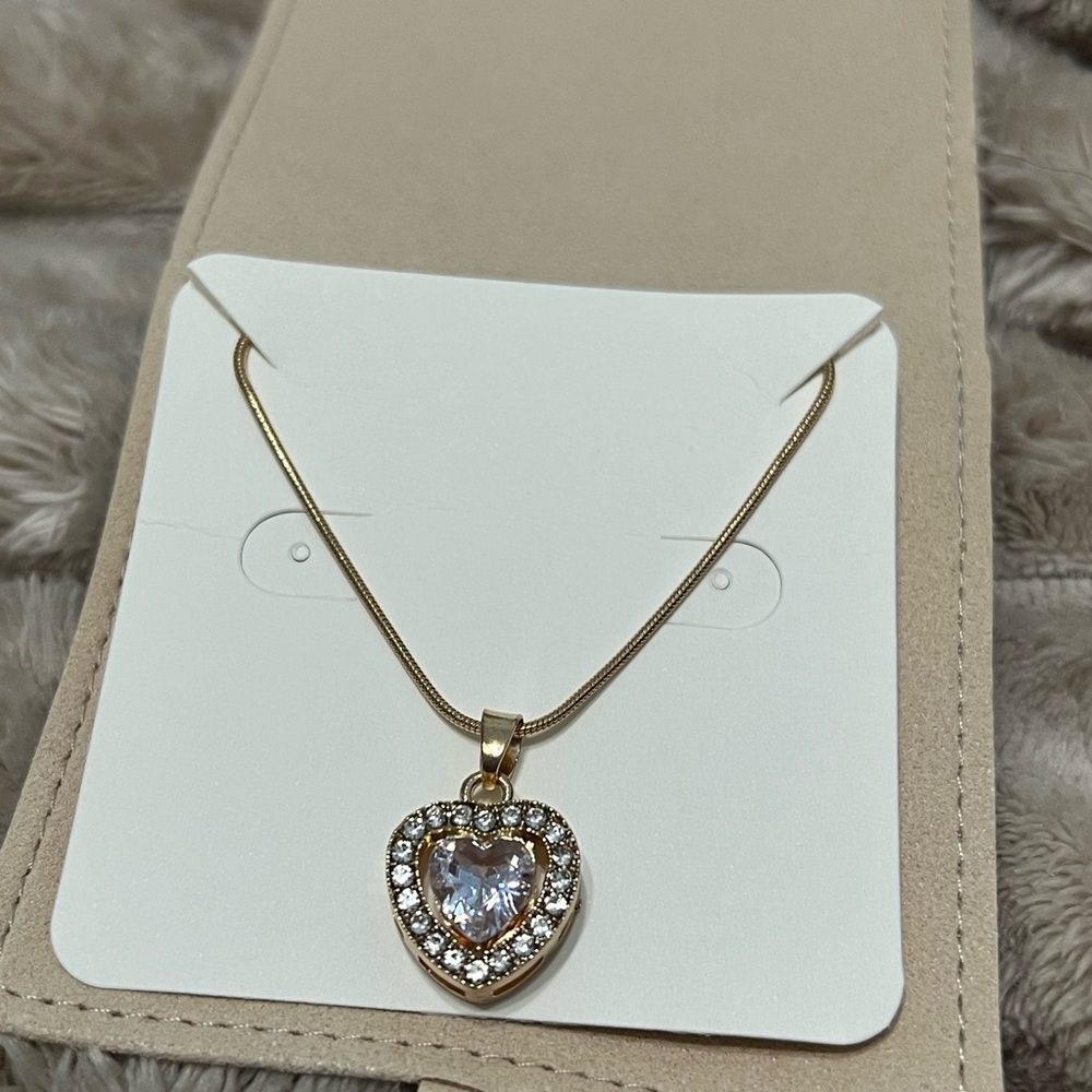Gold Heart Rhinestone Necklace